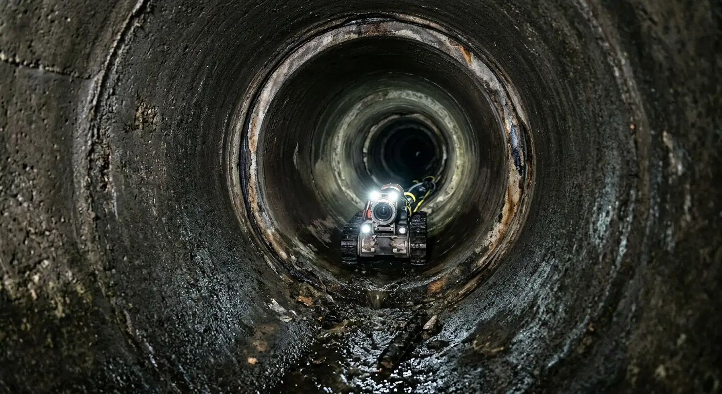 Robotic sewer camera inspecting pipe interior for Drain Snake Service in Lawrence